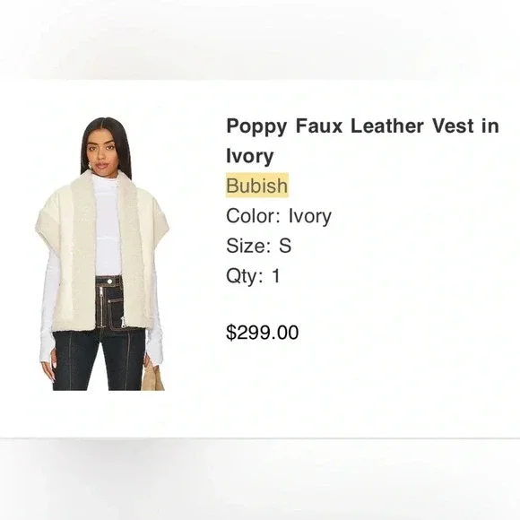 Poppy faux leather vest in ivory - Picture 3 of 6